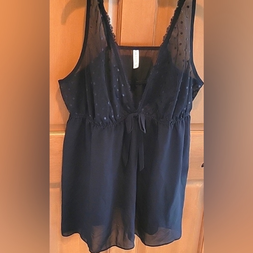 Cacique Sheer Polka Dot black Babydoll- Women's Intimates & Sleepwear 18/20